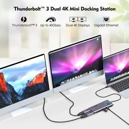WAVLINK WL-UTD05H Thunderbolt 3 Dual 4K Mini Docking Station Converter With 2 DP to HD Adapters, WL-UTD05H