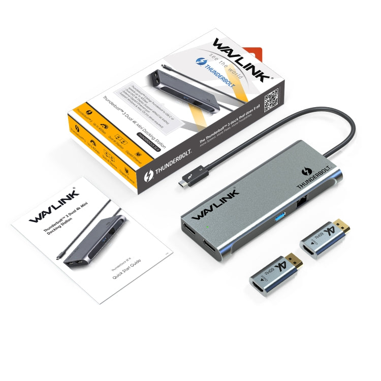 WAVLINK WL-UTD05H Thunderbolt 3 Dual 4K Mini Docking Station Converter With 2 DP to HD Adapters, WL-UTD05H