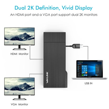 WAVLINK WL-UG39DH2 USB3.0 to HD / VGA / Gigabit Ethernet Splitter Adapter, UG39DH2