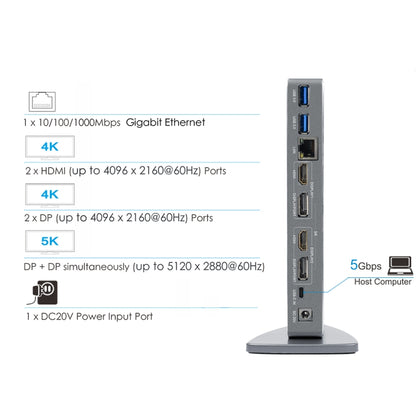 WAVLINK WL-UG69DK7 Laptops Type-C Universal Desktop Docking Station Aluminum Alloy HUB Adapter, UG69DK7
