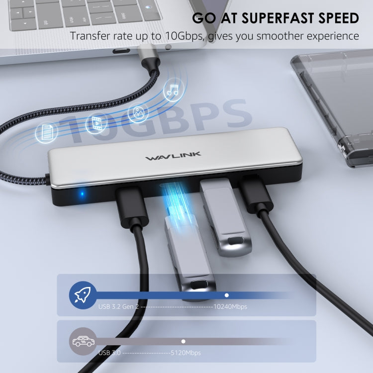 WAVLINK WL-UHP3411 10G Data Transfer Hub 4-in-1 Type-C to 4 USB-C 3.2 Gen2 Ports Adapter, WAVLINK WL-UHP3411