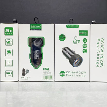 P19 Metal PD20W USB-C + QC18W USB Car Charger with Type-C to 8 Pin Date Cable, Type-C to 8 Pin Date Cable