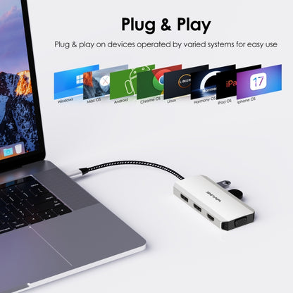 WAVLINK WL-UMD307 Type-C to 2DP + 4K HD + VGA + 3 x USB2.0 HUB Docking Station, UMD307