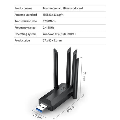 4-Antennas Dual-Band Driver-Free USB3.0 High-Speed Wireless Computer Network Adapter, A07