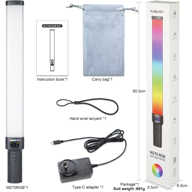 VLOGLITE W270RGB Live Streaming E-Sports Handheld Fill Light LED Studio Light, US Plug, UK Plug, EU Plug