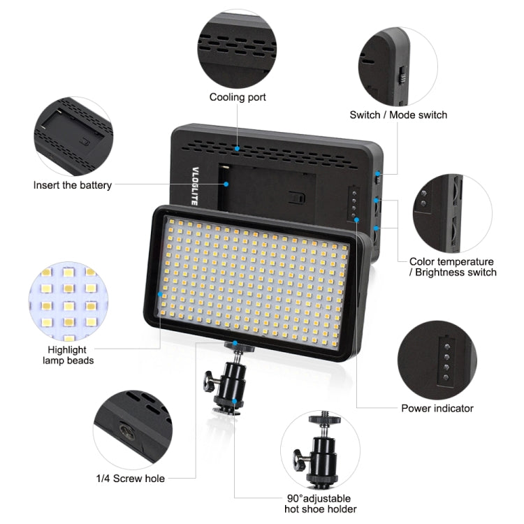VLOGLITE W228 Dual Color Temperature Portable Photographic Fill Light High-Brightness Video Light, W228