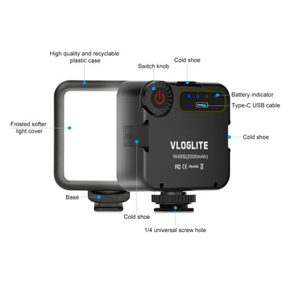 VLOGLITE W49S Adjustable Brightness Mini Beauty Video Light Photography Live Streaming LED Fill Light, W49S