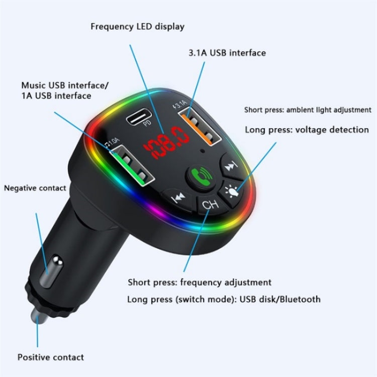 P25 Phone Dual USB Cigarette Lighter Charger Bluetooth Hands-Free Car Player, P25