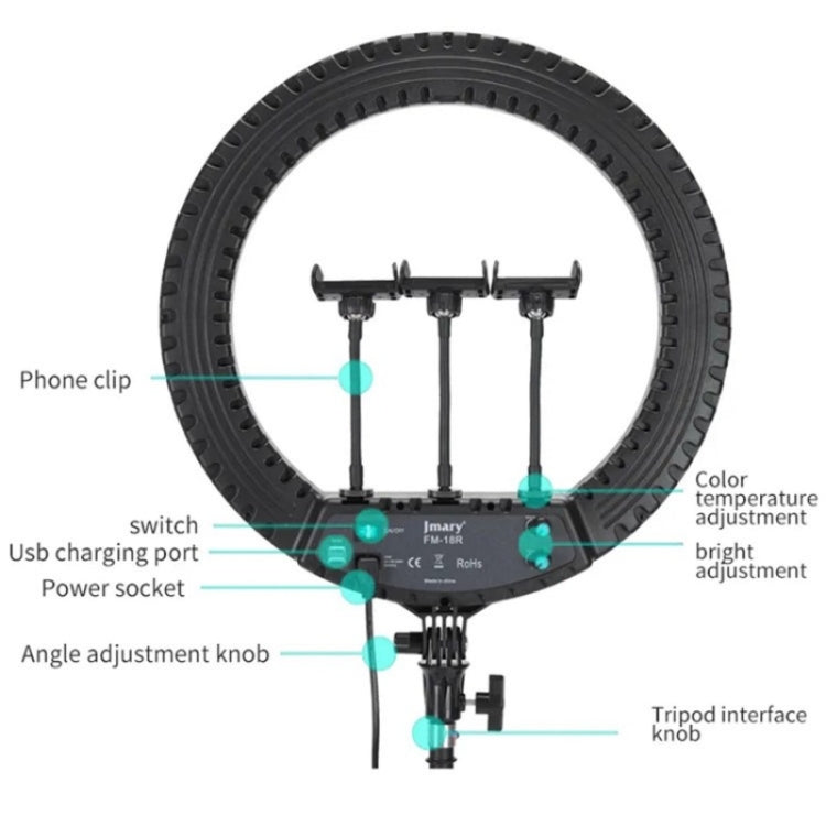 JMARY FM-18R LED Beauty Ring Light 18-inch Photography Live Streaming Fill Light, US Plug, EU Plug