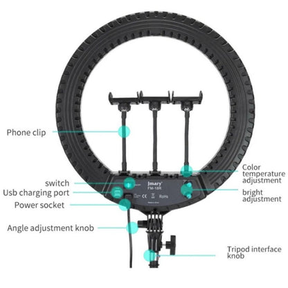 JMARY FM-18R LED Beauty Ring Light 18-inch Photography Live Streaming Fill Light, US Plug, EU Plug
