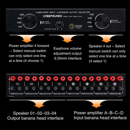 4 Input 4 Ooutput Power Amplifier Speaker Selector Switcher Speaker Comparator, 4 Input 4 Ooutput