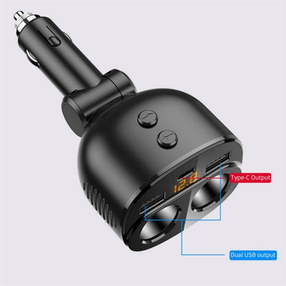 C06Q Dual USB + Type-C Cigarette Lighter PD 18W / QC3.0 Fast Charging Car Charger