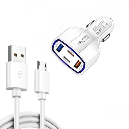 P49 53W PD20W Type-C + USB 4-port Car Charger with USB to Micro USB Data Cable, USB to Micro USB Data Cable