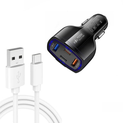 P49 53W PD20W Type-C + USB 4-port Car Charger with USB to Type-C Data Cable, USB to Type-C Data Cable