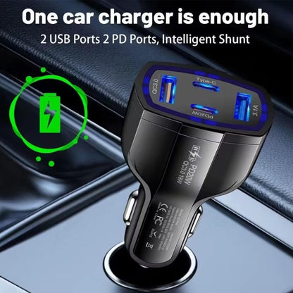 P49 53W PD20W Type-C + USB 4-port Car Charger with USB to Type-C Data Cable, USB to Type-C Data Cable