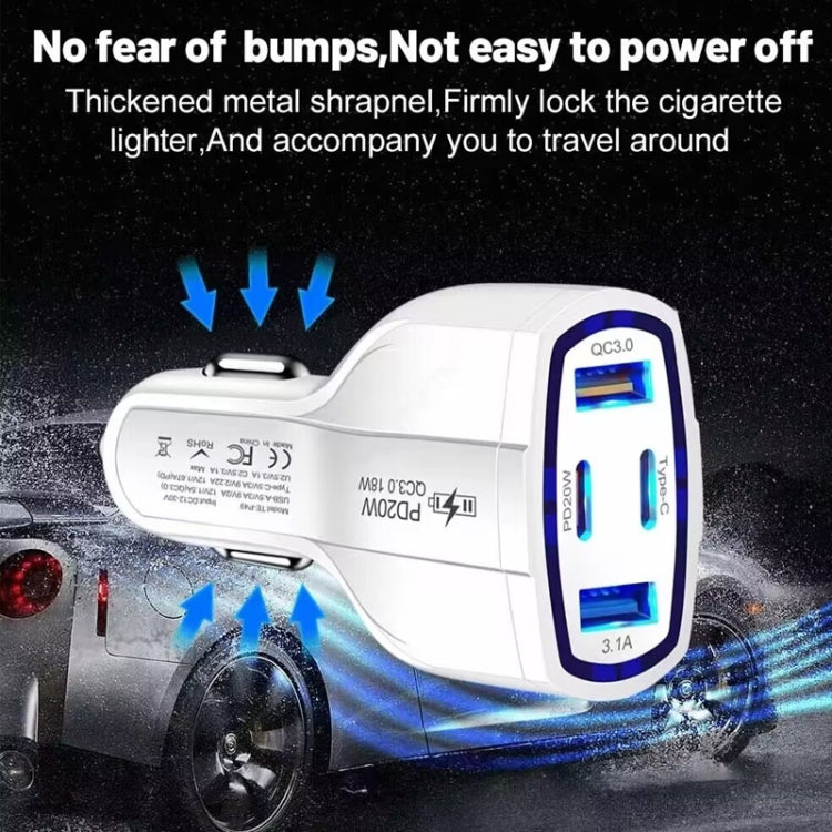 P49 53W PD20W Type-C + USB 4-port Car Charger with USB to Type-C Data Cable, USB to Type-C Data Cable