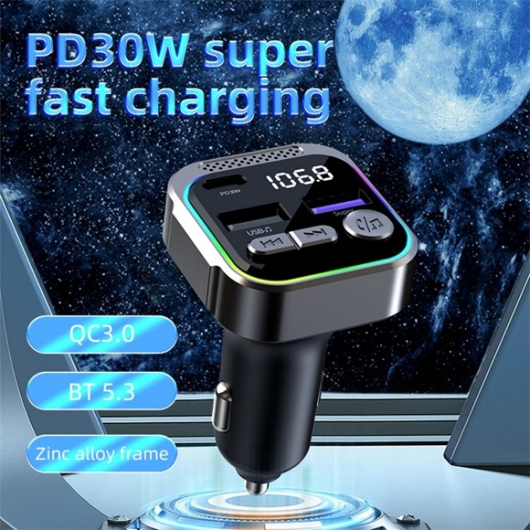C54 PD 30W Dual USB Car Charger Alloy Car Bluetooth Adapter FM Transmitter MP3 Player, C54