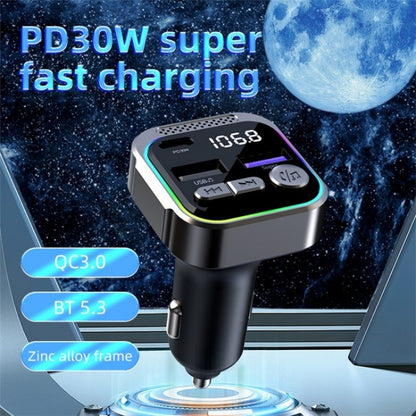 C54 PD 30W Dual USB Car Charger Alloy Car Bluetooth Adapter FM Transmitter MP3 Player, C54