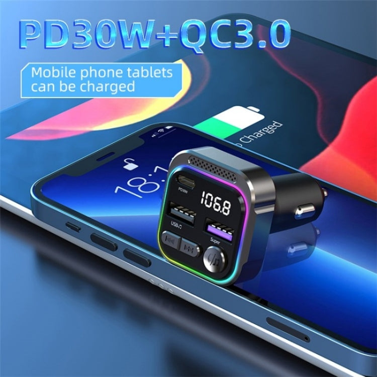 C54 PD 30W Dual USB Car Charger Alloy Car Bluetooth Adapter FM Transmitter MP3 Player, C54