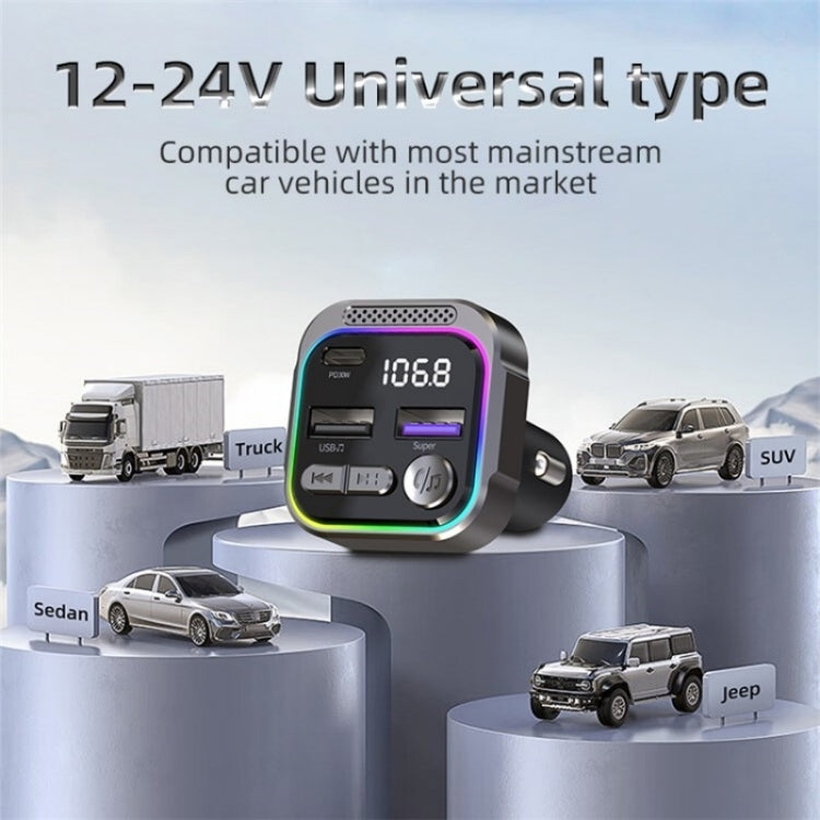 C54 PD 30W Dual USB Car Charger Alloy Car Bluetooth Adapter FM Transmitter MP3 Player, C54