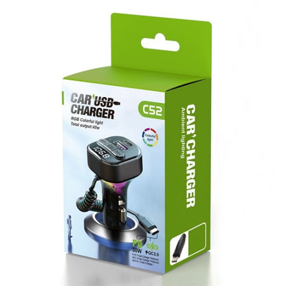 C52 Cigarette Lighter Car Charger Car FM Transmitter Bluetooth Receiver MP3 Player, C52