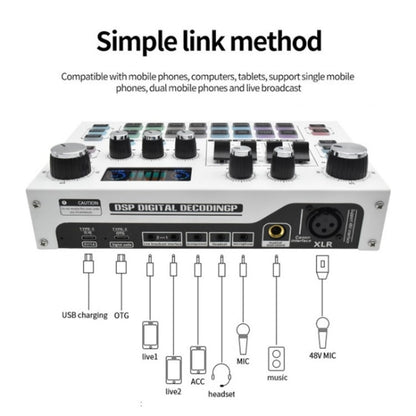 X7 48V Live Broadcast Audio Mixer Professional Microphone Live Sound Card, X7