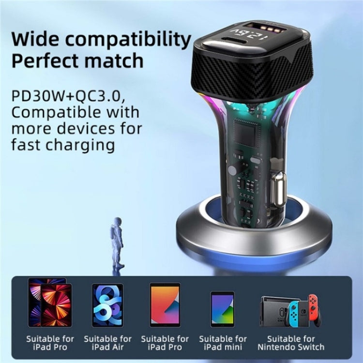 YQ6 PD 30W Fast Charging 2 x Type-C + 3 x USB Car Charger with 1.5m Extension Cable, YQ6