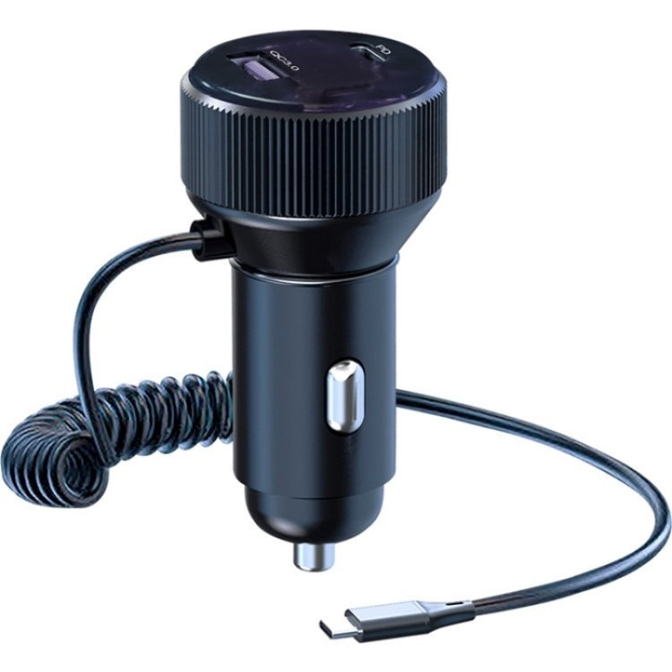 K18A PD 30W Retractable Type-C Cable USB+Type-C Dual Port Aluminum Alloy Car Charger, K18A