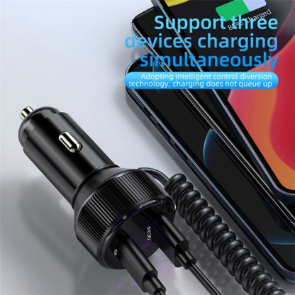 K18A PD 30W Retractable Type-C Cable USB+Type-C Dual Port Aluminum Alloy Car Charger, K18A