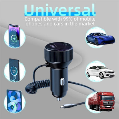 K18A PD 30W Retractable Type-C Cable USB+Type-C Dual Port Aluminum Alloy Car Charger, K18A