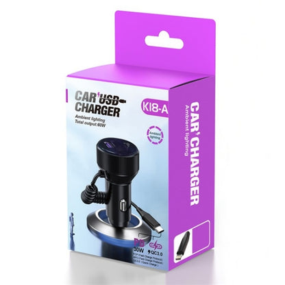 K18A PD 30W Retractable Type-C Cable USB+Type-C Dual Port Aluminum Alloy Car Charger, K18A