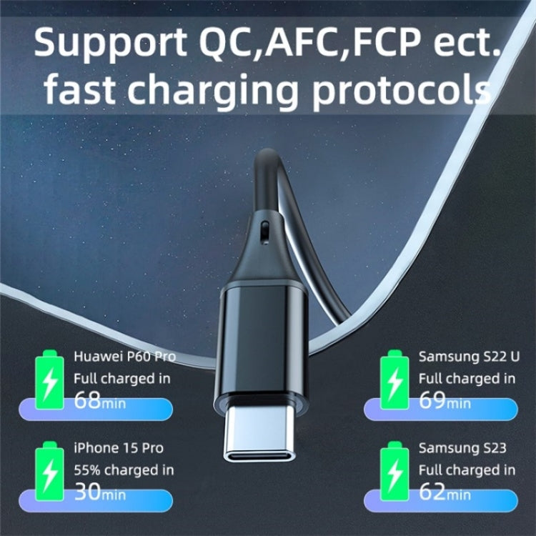 K18B 12-24V Car Charger USB+Type-C Dual Port Charging Adapter with PD 30W Type-C Spring Cable, K18B