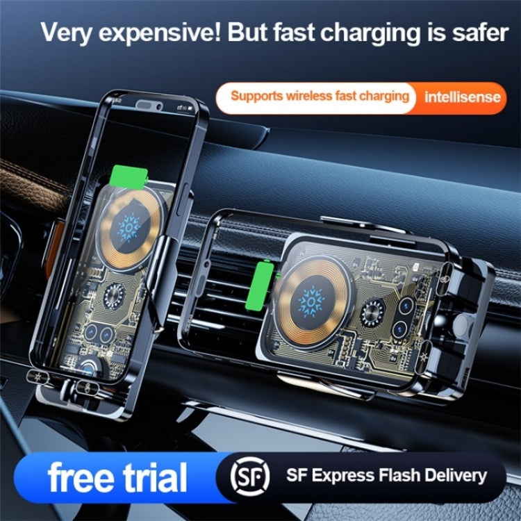 F18 With Infrared Sensor Phone Charging Aluminum Alloy Bracket Car Wireless Charger, F18 (Transparent Black), F18 (Transparent Silver)