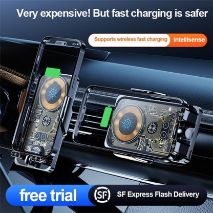 F18 With Infrared Sensor Phone Charging Aluminum Alloy Bracket Car Wireless Charger, F18 (Transparent Black), F18 (Transparent Silver)