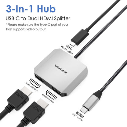 WAVLINK WL-UHP510Pro 4K/60Hz Video Converter USB-C Male to Dual HDMI Female Adapter, WL-UHP5