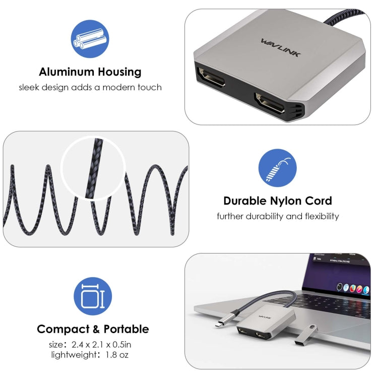 WAVLINK WL-UHP510Pro 4K/60Hz Video Converter USB-C Male to Dual HDMI Female Adapter, WL-UHP5