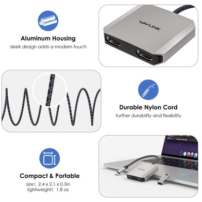 WAVLINK WL-UHP510Pro 4K/60Hz Video Converter USB-C Male to Dual HDMI Female Adapter, WL-UHP5