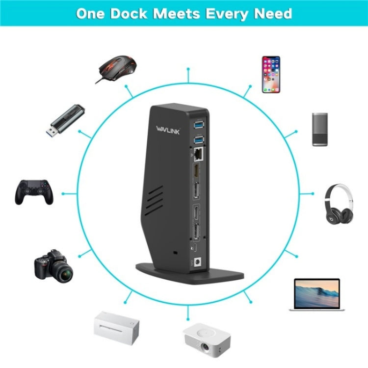 WAVLINK WL-UG69DK5 Laptop Dual 5K / 4K 60Hz Monitor Adapter USB 3.0 Docking Station, US Plug, AU Plug, UK Plug, EU Plug