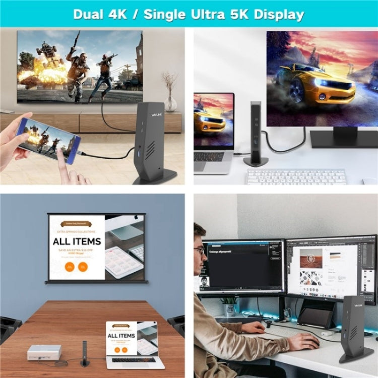 WAVLINK WL-UG69DK5 Laptop Dual 5K / 4K 60Hz Monitor Adapter USB 3.0 Docking Station, US Plug, AU Plug, UK Plug, EU Plug