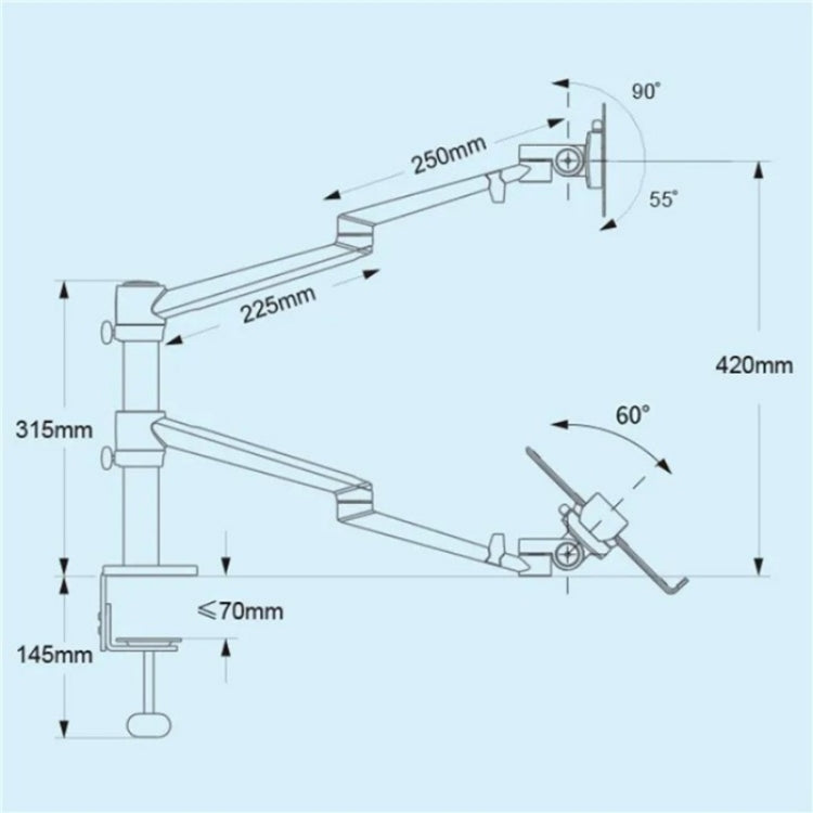OL-10T Clip-on Desktop Stand Dual Computer Monitor Riser Bracket Laptop Holder, OL-10T