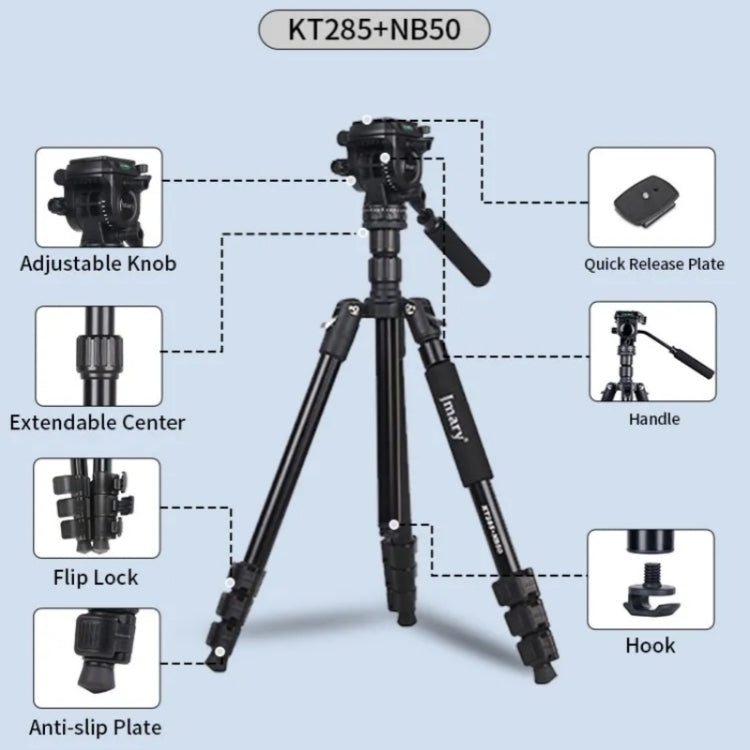 JMARY KT285+NB50 Camera Stand Extendable Height Aluminum Alloy Camera Holder Tripod, KT285+NB50