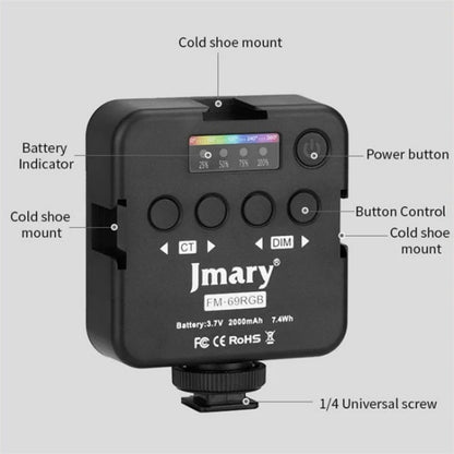 JMARY FM-69RGB Portable Mini RGB Video Light Camera Light Photography Lighting Lamp, FM-69RGB