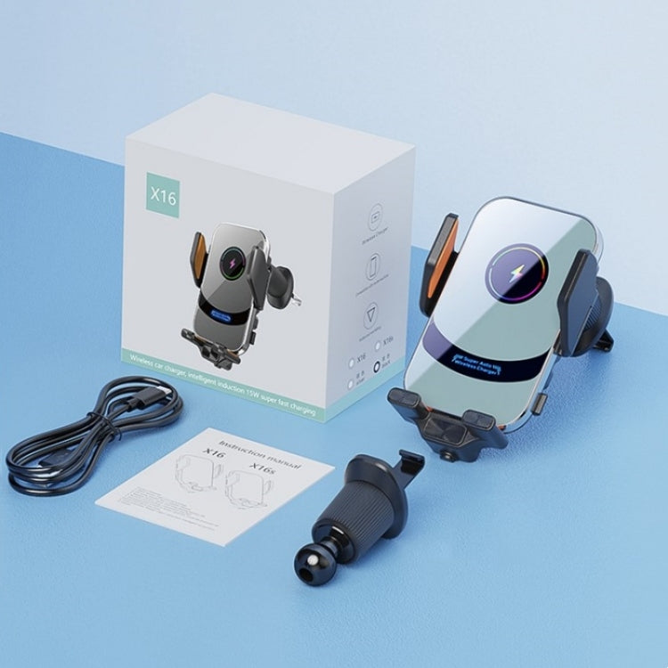 X16 Car Smart Sensor Phone Holder Magnetic Phone Mount Automatic Wireless Charger, X16 (Tarnish), X16 (Silver)