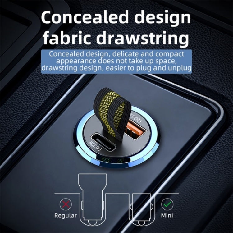 A1 QC 3.0+PD 30W Dual Car Charger Hidden Car Cigarette Lighter Phone Fast Charging Adapter