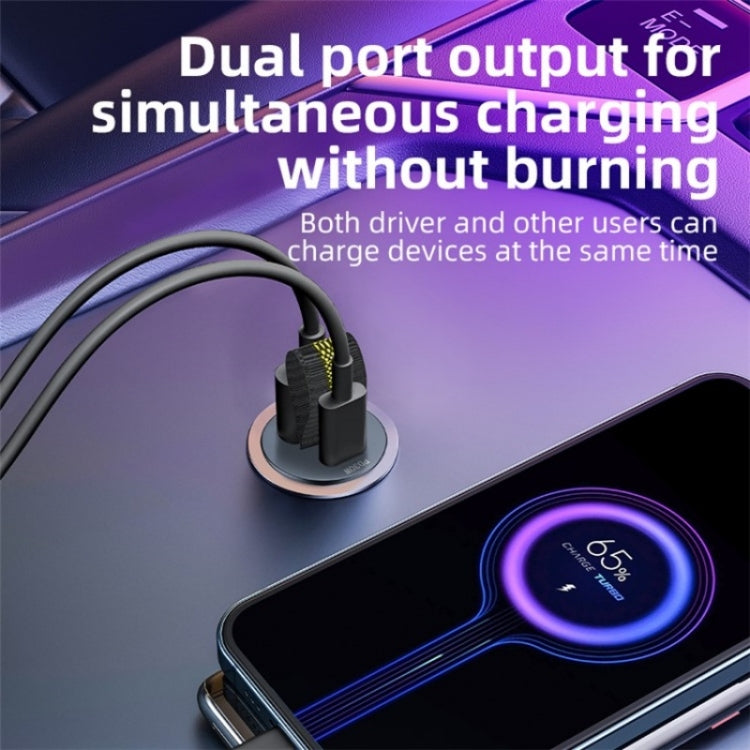 A1 QC 3.0+PD 30W Dual Car Charger Hidden Car Cigarette Lighter Phone Fast Charging Adapter