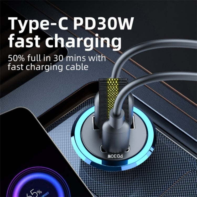 A1 QC 3.0+PD 30W Dual Car Charger Hidden Car Cigarette Lighter Phone Fast Charging Adapter