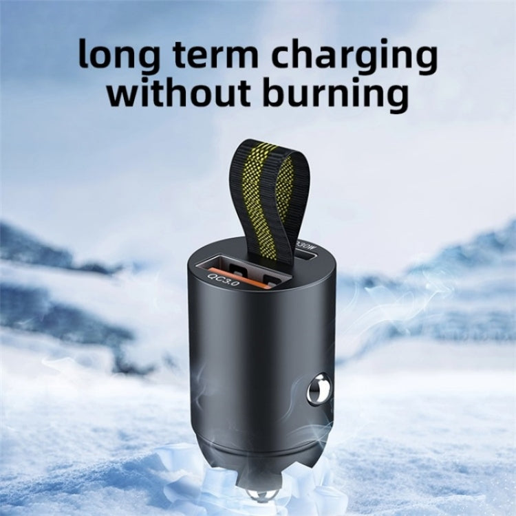 A1 QC 3.0+PD 30W Dual Car Charger Hidden Car Cigarette Lighter Phone Fast Charging Adapter