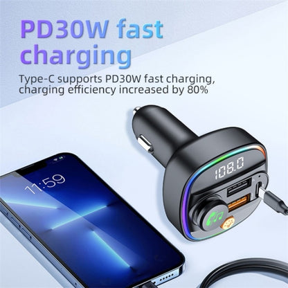 C4S Digital Display Car PD 30W+QC 3.0 Car Charger Audio MP3 Player FM Transmitter, C4S