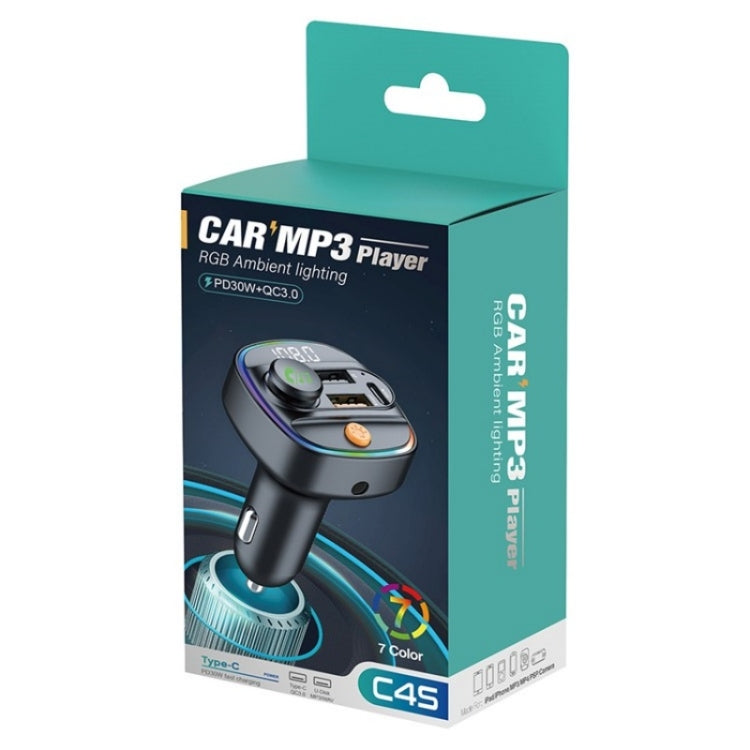 C4S Digital Display Car PD 30W+QC 3.0 Car Charger Audio MP3 Player FM Transmitter, C4S