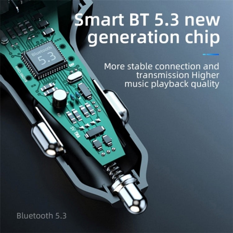 C6 Type-C+2 USB Fast Charger Audio MP3 Player Digital Display FM Car Bluetooth Transmitter, C6